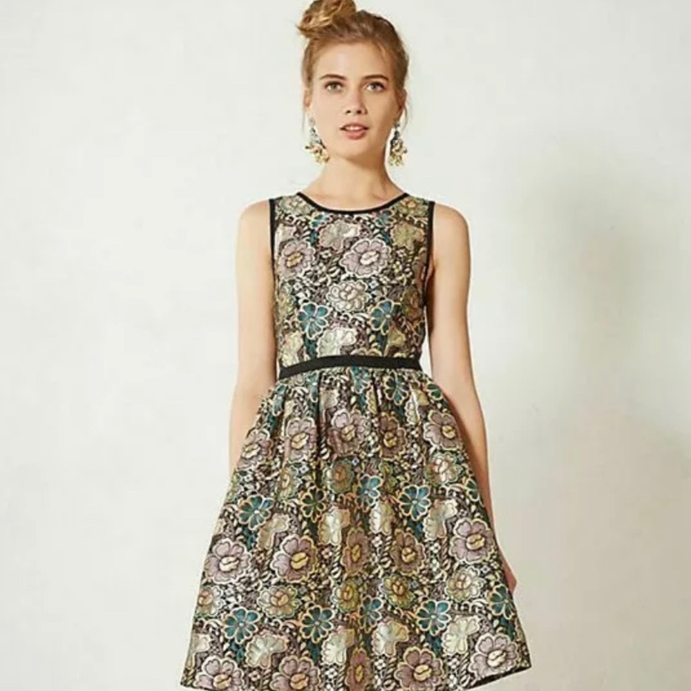 Anthropologie Ladakh Brocade Metallic Dress sz 4